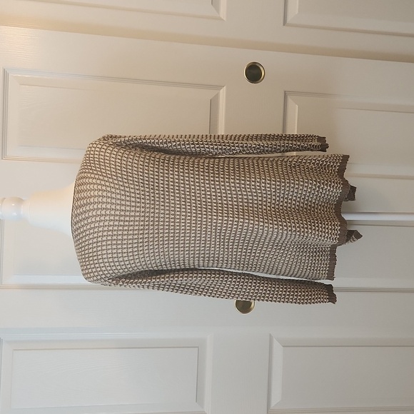 Waffle Knit Open Front Long Sleeve Tan And Cream Sweater S - Picture 7 of 11